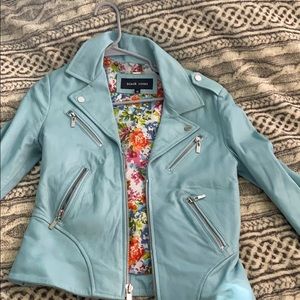 Light bluish faux leather jacket